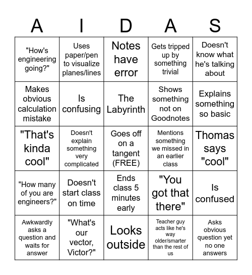 MTH254 With Aidas Bingo Card
