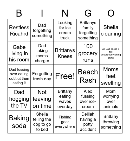 Beach Bingo Card