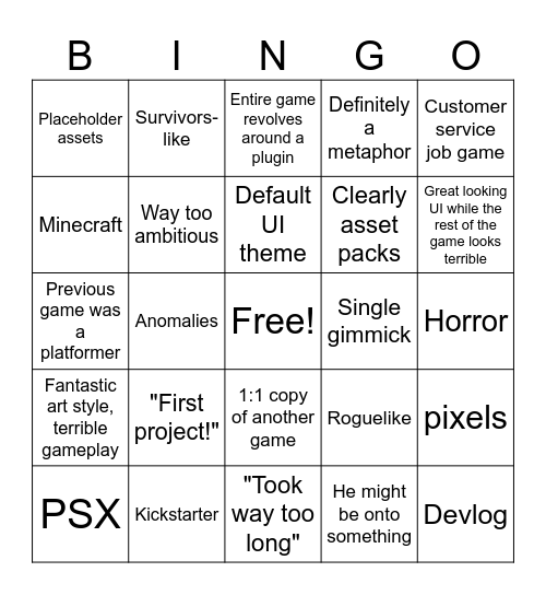 Indie bingo Card
