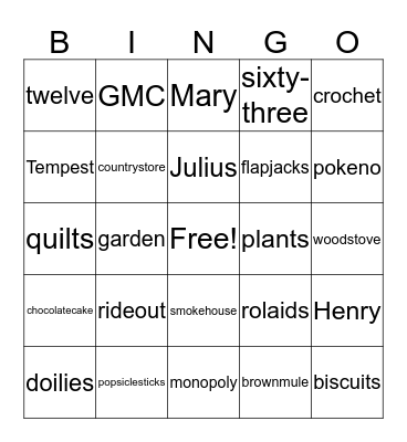 Julius & Mary Cotman Bingo Card