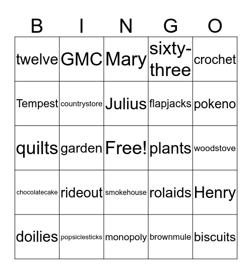 Julius & Mary Cotman Bingo Card