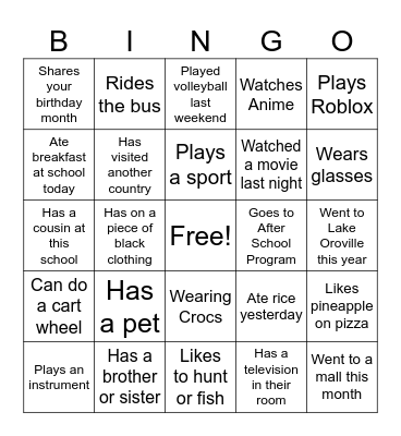 Untitled Bingo Card
