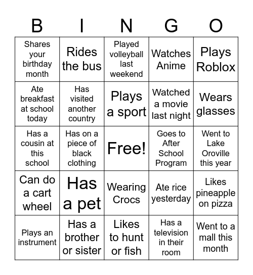 Untitled Bingo Card
