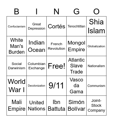 AP World Bingo Card
