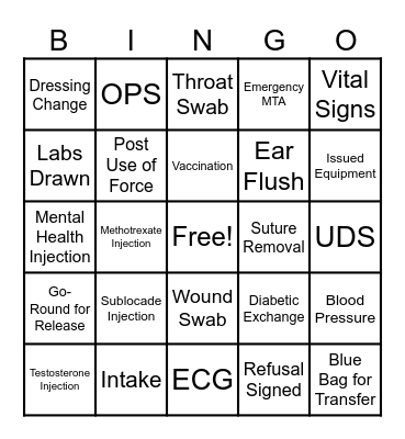 Nurses Appreciation Bingo Card