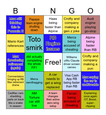 FP1 MIAMI GP BINGO Card