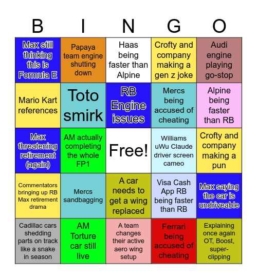 FP1 MIAMI GP BINGO Card