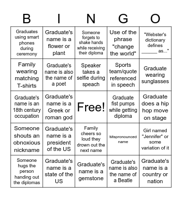 Graduation Bingo Card