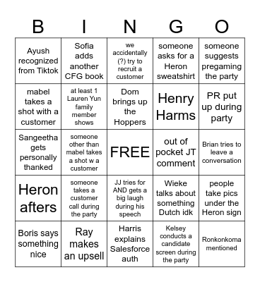 heron officewarming bingo Card