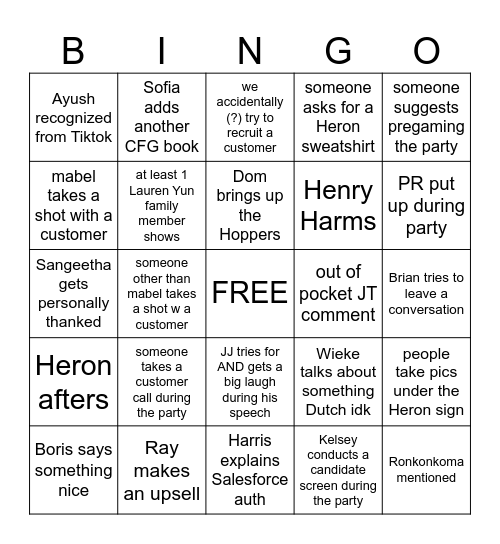 heron officewarming bingo Card