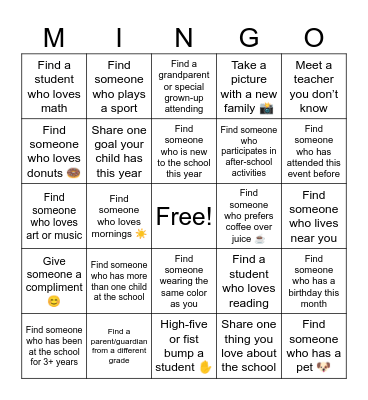 Donuts with Grownups Bingo Card