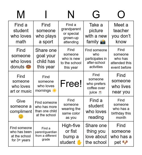 Donuts with Grownups Bingo Card