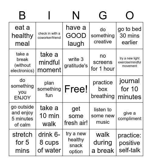 WELLNESS BINGO Card