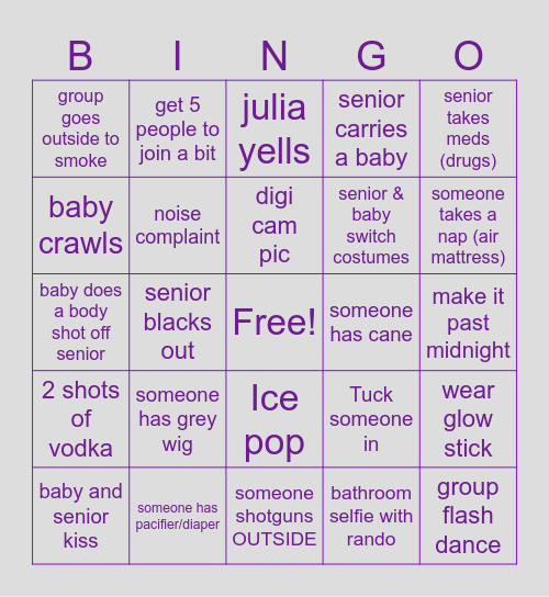 SENIOR RAVE BINGO Card
