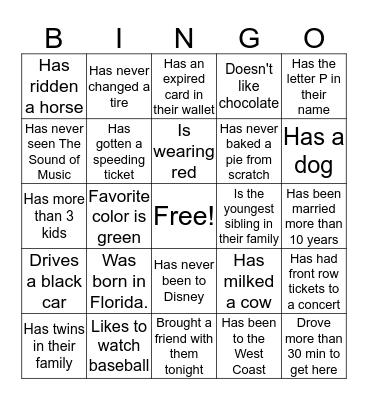 Chocolate and Friends Night BINGO!! Bingo Card