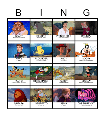 Disney Characters Bingo Card
