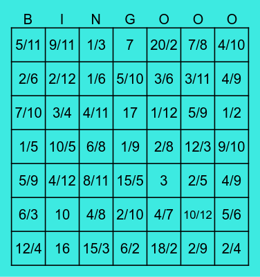 Equivalent Fraction Bingo Card