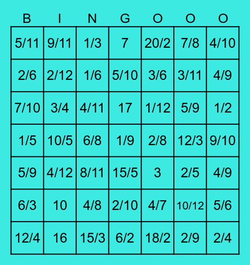 Equivalent Fraction Bingo Card