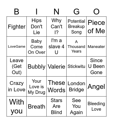 2000S Ladies Pop Bingo Card