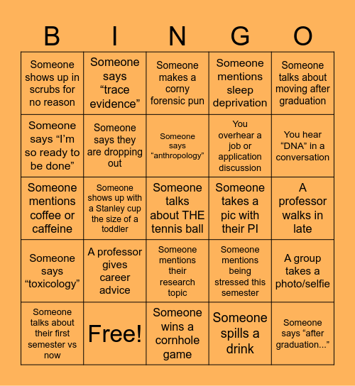 Forensic Bingo Card