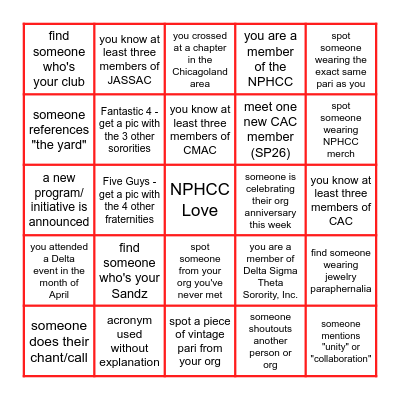 The Deltas Present Bingo Card