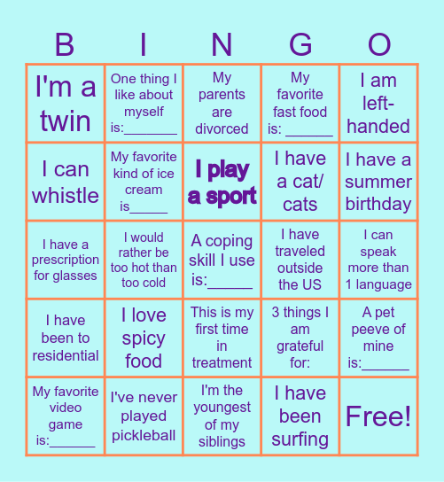 GET TO KNOW ME Bingo Card