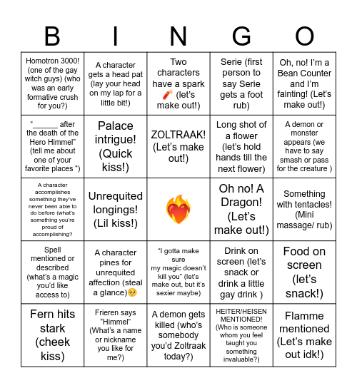 MAKE OUT ANIME BINGO Card