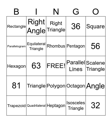 Mrs. Watson's Geometry Bingo Card