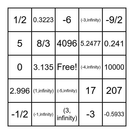 MATHO Bingo Card