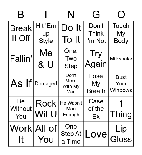 RB/Hip-Hop Bingo Card