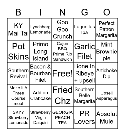 O'Charley's Server Bingo Card