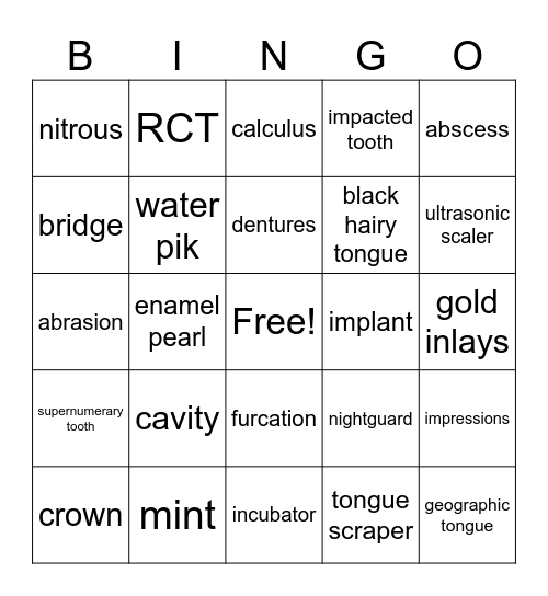 Dental Lingo Bingo Card
