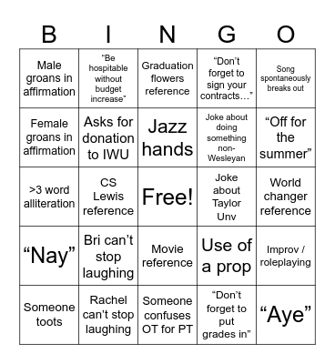 High Impact Bingo Card