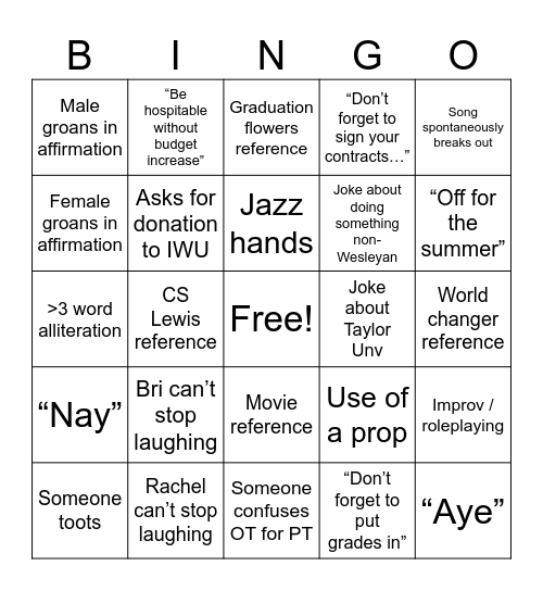 High Impact Bingo Card