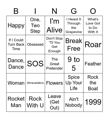 Pop Icons Music Bingo #1 Bingo Card