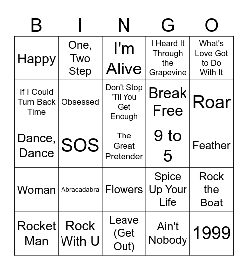 Pop Icons Music Bingo #1 Bingo Card