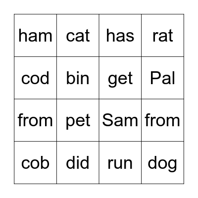 Pals & Pets  Bingo Card