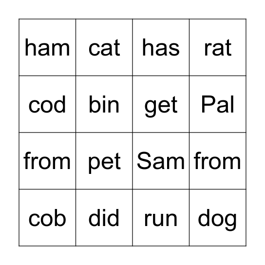 Pals & Pets  Bingo Card