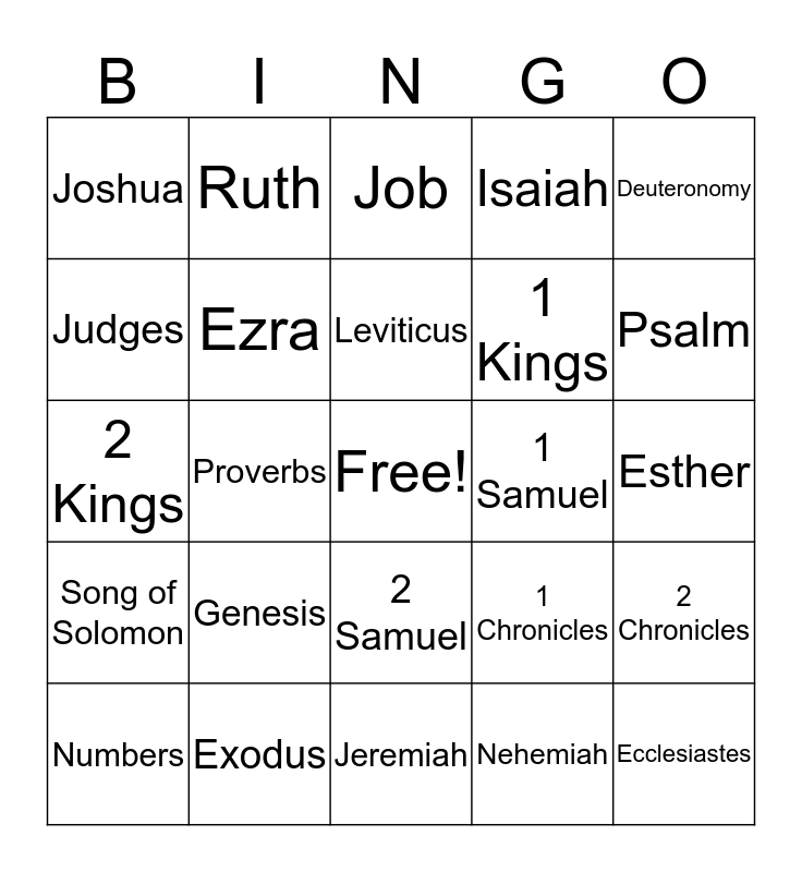 Books of the Bible Bingo Card