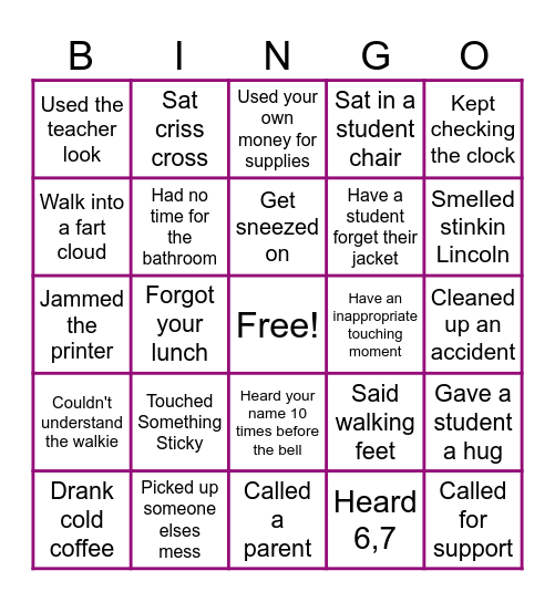 All In A Day Bingo Card