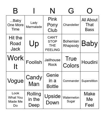 Pop Icons Music Bingo #2 Bingo Card