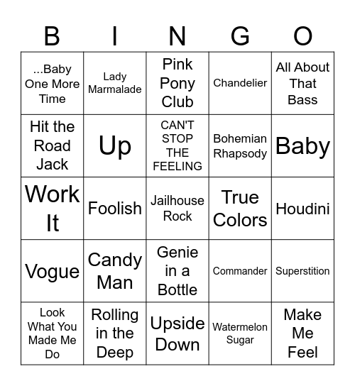 Pop Icons Music Bingo #2 Bingo Card