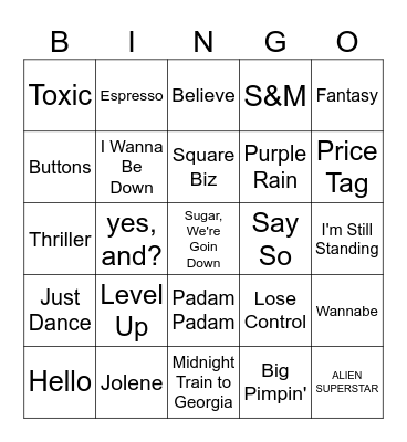 Pop Icons Music Bingo #3 Bingo Card