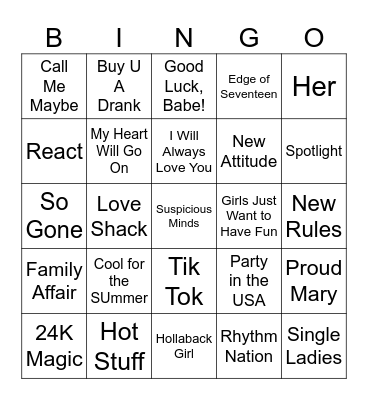 Pop Icons Music Bingo #4 Bingo Card