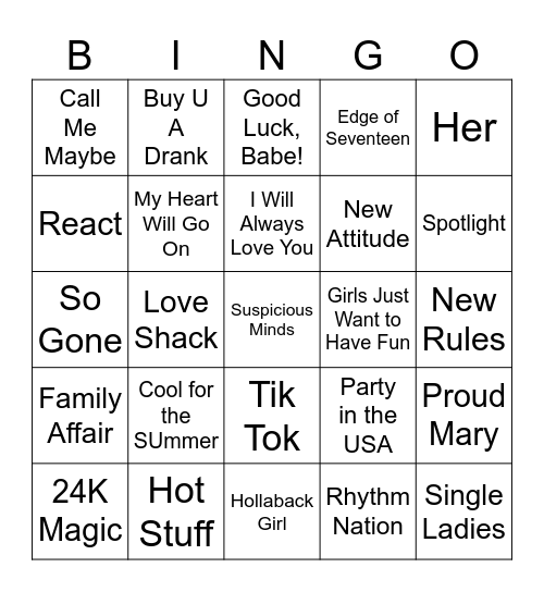 Pop Icons Music Bingo #4 Bingo Card