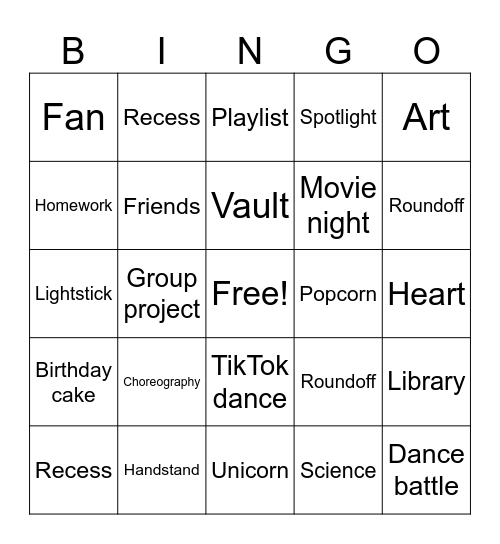 Anya's Birthday Bingo Card