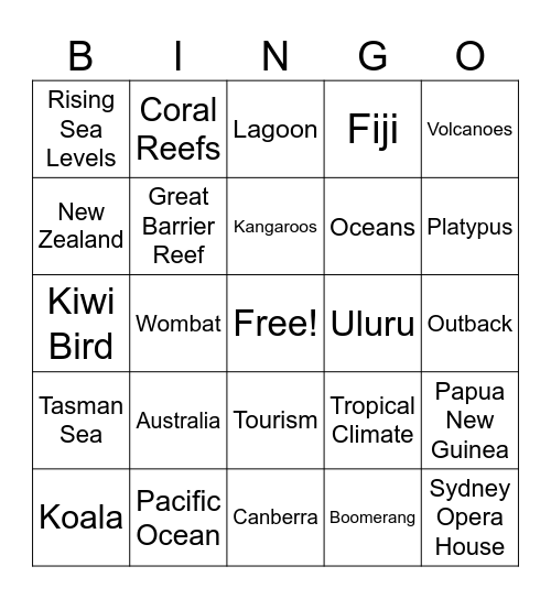 Oceania Bingo Card