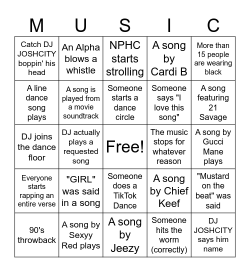 Trap Bingo Card
