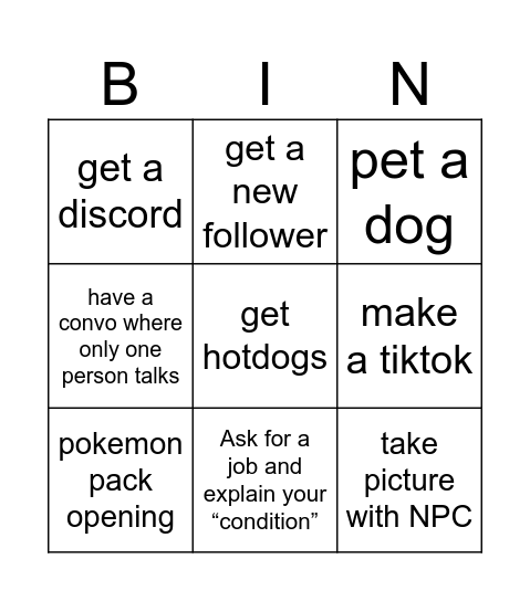 Chained Together IRL Bingo Card