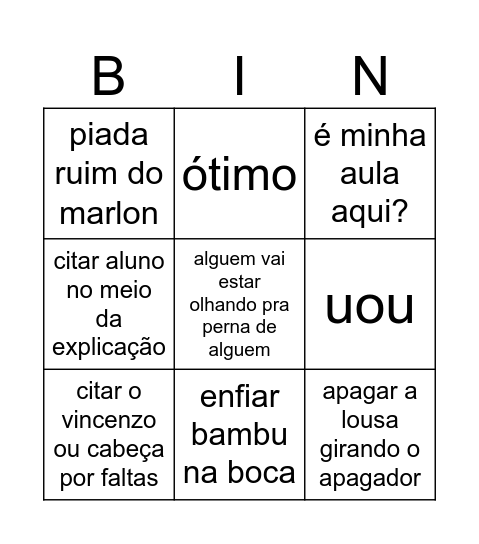 bingo de sexta feira Bingo Card